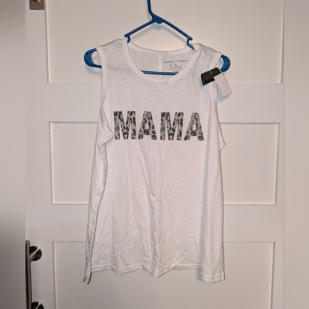 NWT. Grayson Threads "Mama" tank top size XL. Sleeveless white top.